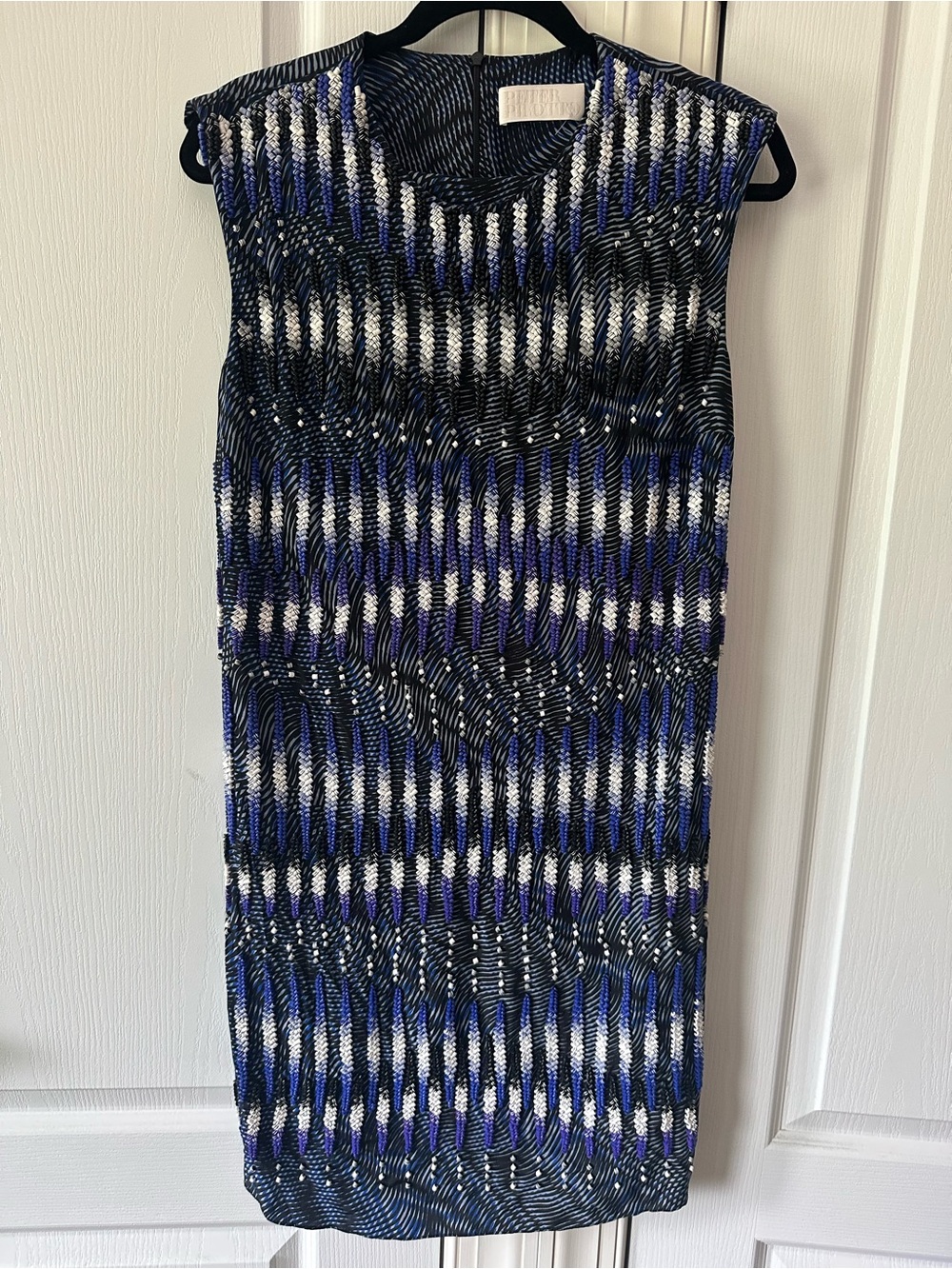 Designer Peter Pilotto Sleeveless Ribbed Knit Blue, Black & White Striped Dress